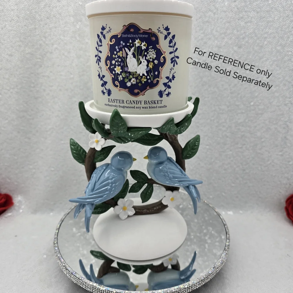Bluebirds On A Branch 3 Wick Candle Holder Pedestal Lovebirds Bath & Body Works - Picture 12 of 15